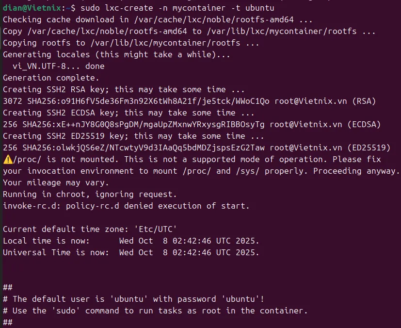 Tạo một container mới