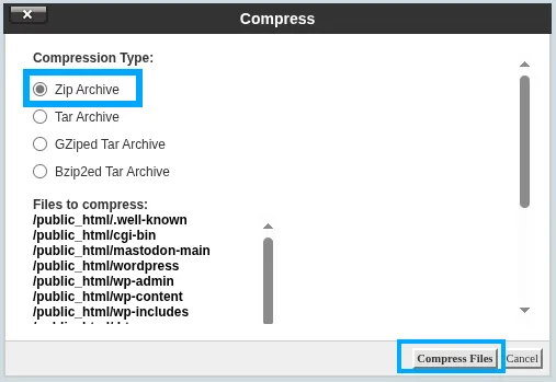 Hướng dẫn 3 cách lấy source code website WordPress đơn giản và chi tiết 33 Nhấn chọn Compress file