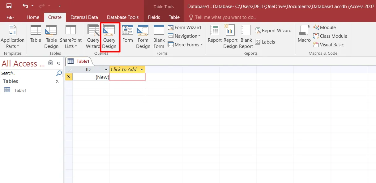 Microsoft Access là gì? Tính năng, ưu điểm và cách sử dụng chi tiết 31 Để tạo một truy vấn, bạn vào thẻ Create và chọn Query Design