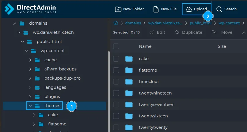 Chọn thư mục themes