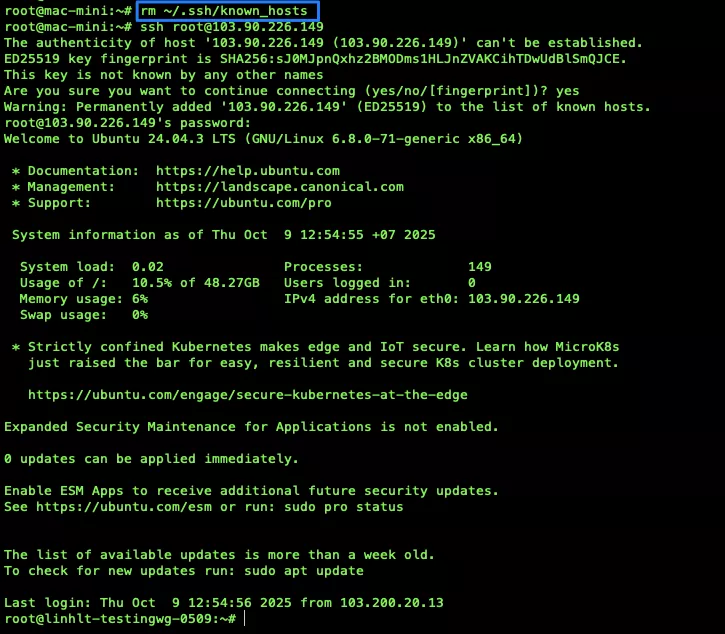 Xóa toàn bộ file known_hosts
