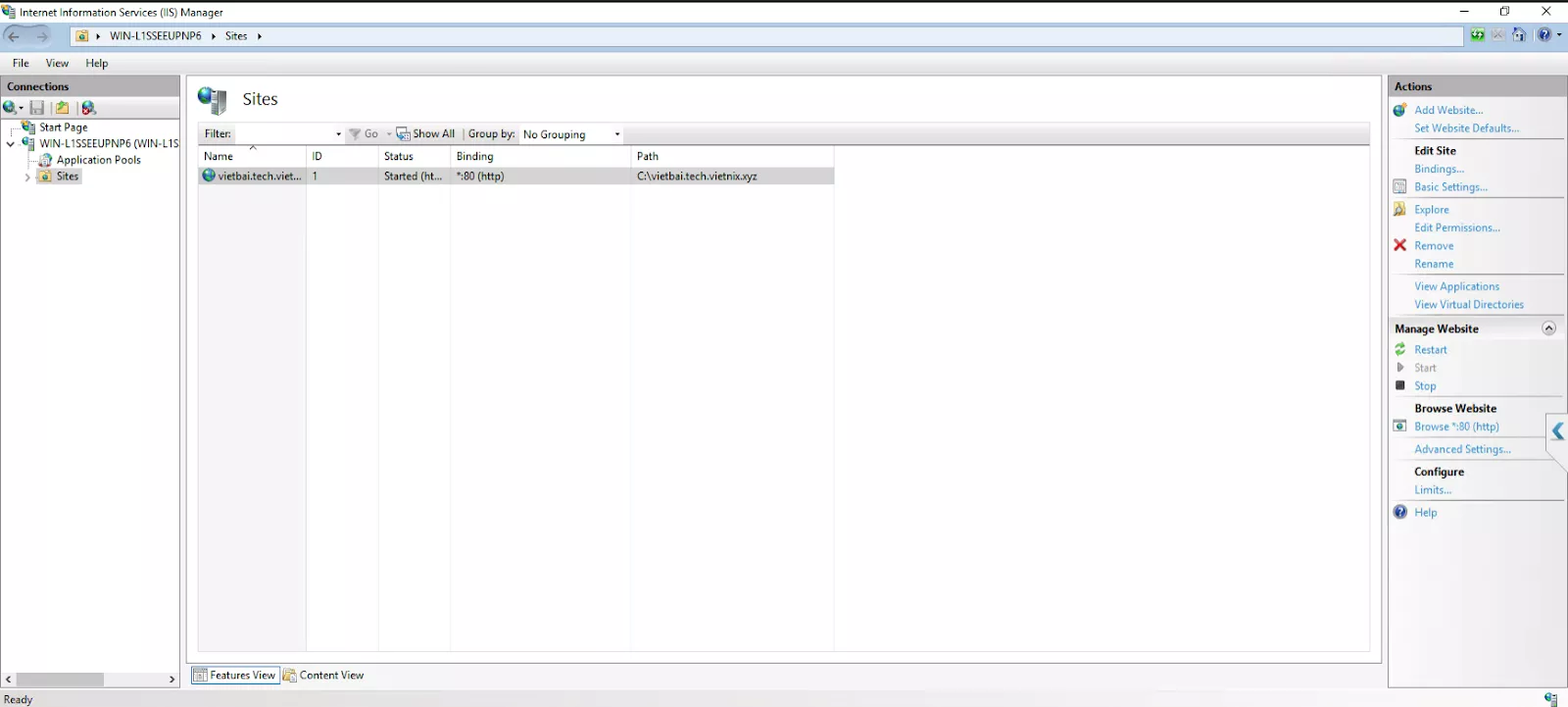 Giao diện IIS Manager  