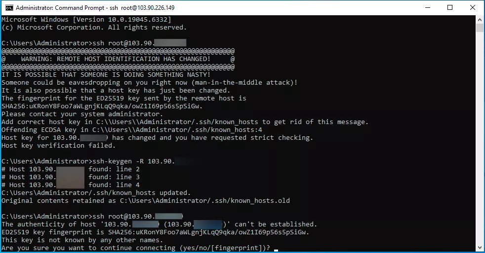 Xóa khóa nhận dạng cũ bằng ssh-keygen