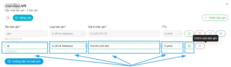 Chỉnh sửa bản ghi domain chính