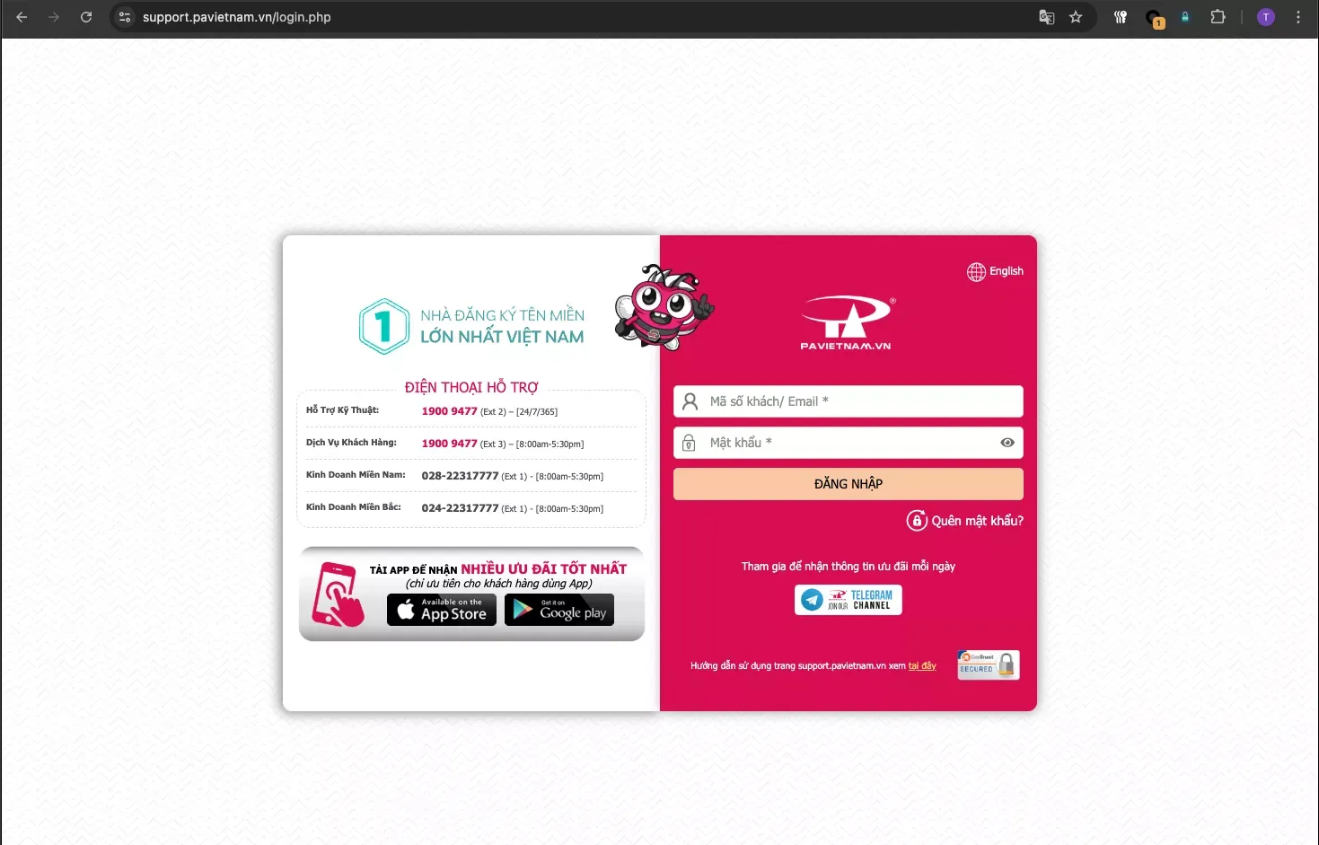 Đăng nhập vào trang quản trị P.A Việt Nam