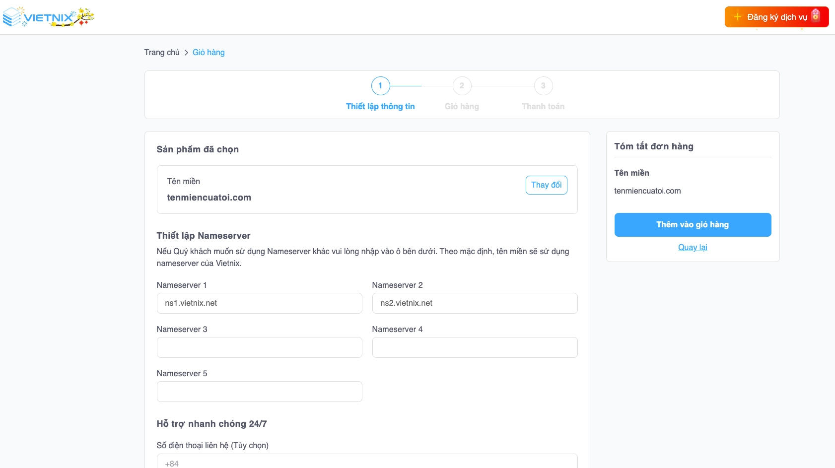 Thiết lập thông tin