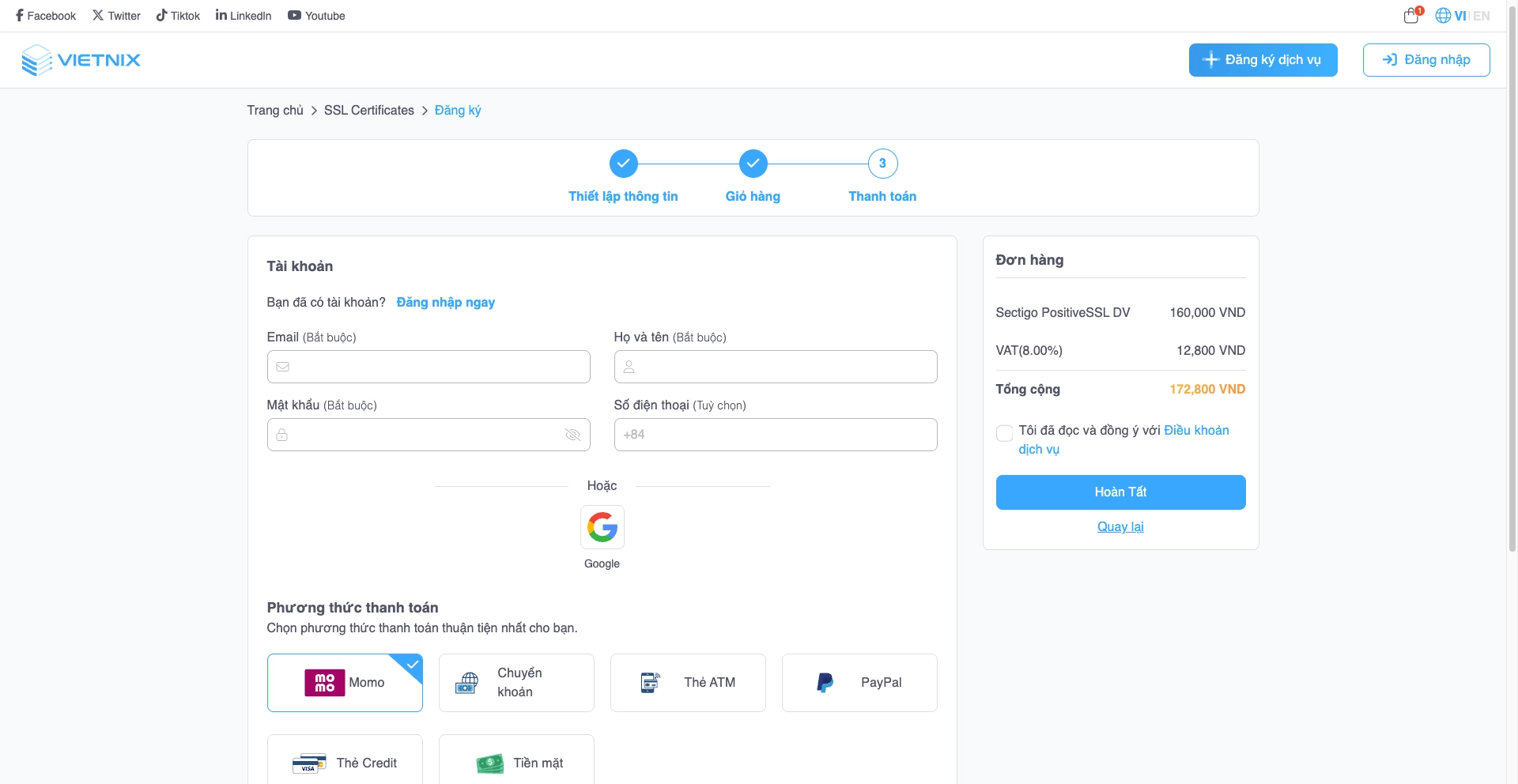 Tiến hành thanh toán