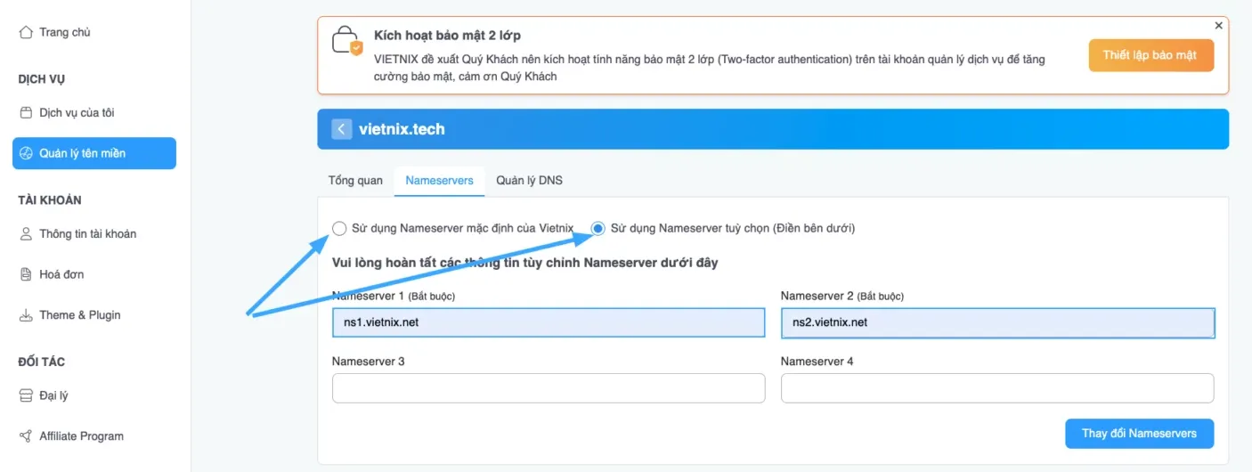 Cập nhật thông tin nameserver mới