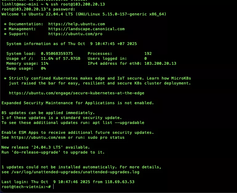 Đăng nhập vào VPS để kích hoạt remote MySQL