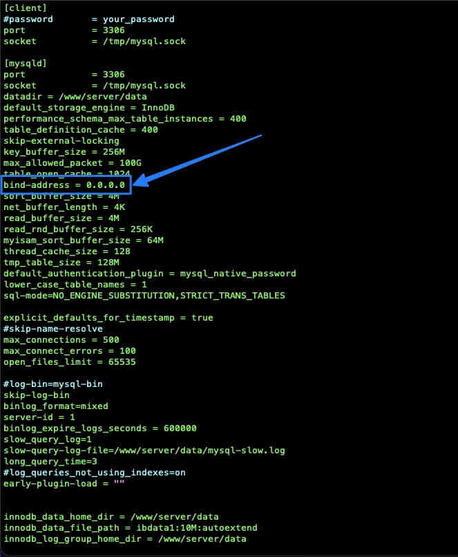 Chỉnh sửa tham số bind-address