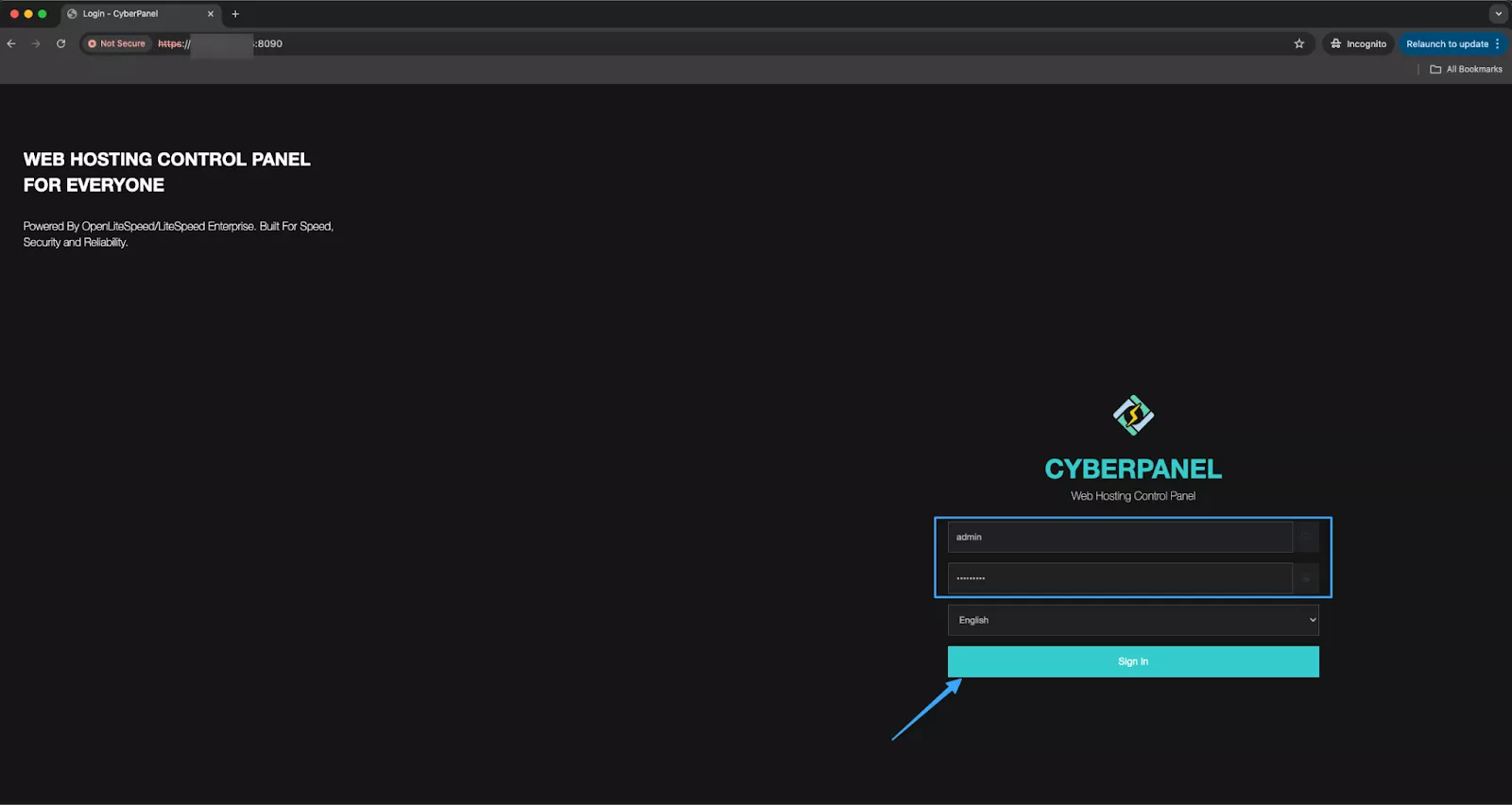Màn hình đăng nhập CyberPanel 