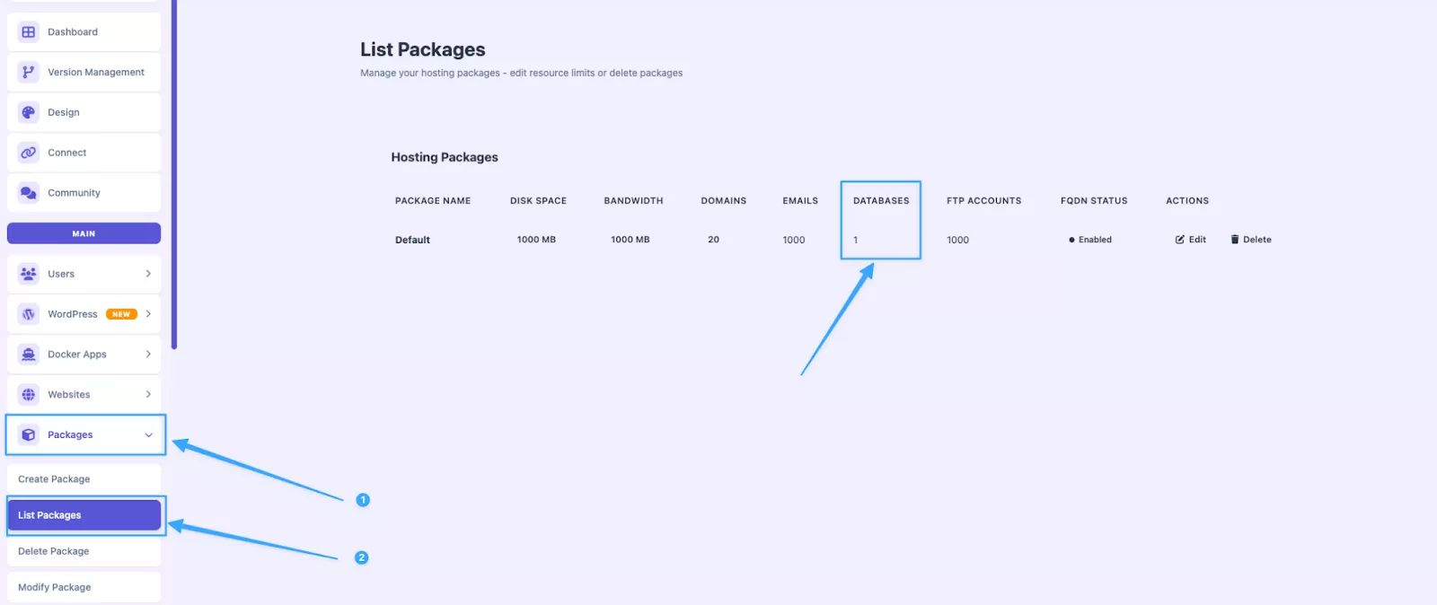 Giao diện Package có trường Database 