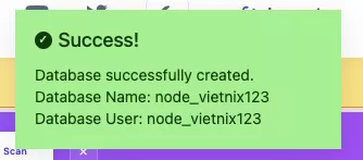 Tạo database thành công 