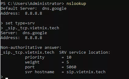 SRV Record là gì? Cấu trúc, lợi ích và cách cấu hình chi tiết 32 Kiểm tra bằng lệnh nslookup