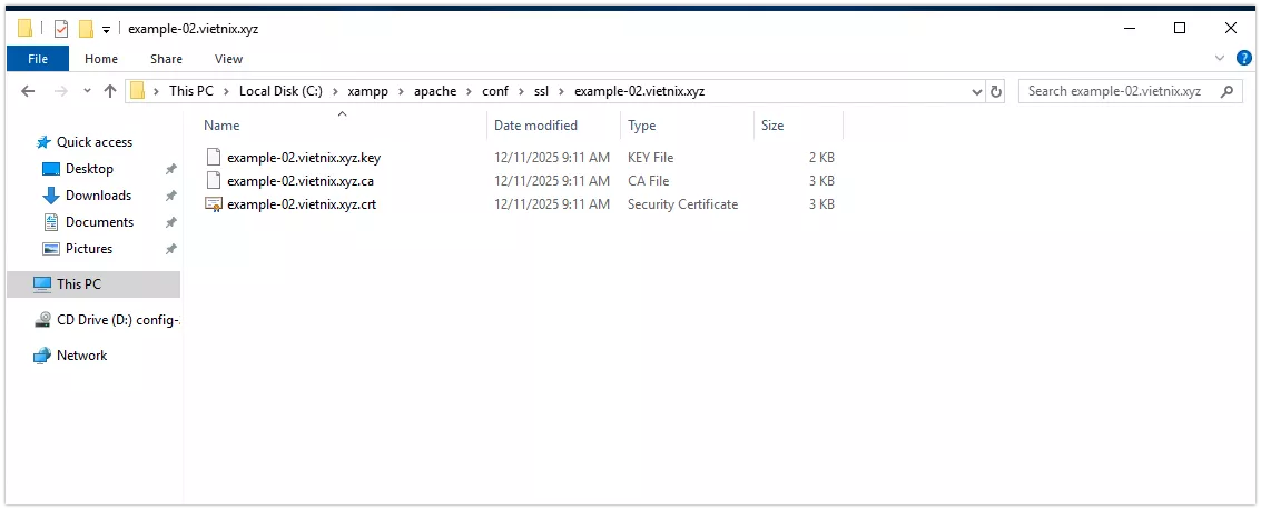 Tạo thư mục SSL và upload Key