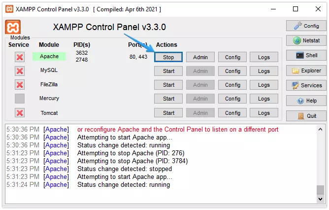 Kiểm tra và khởi động lại Apache