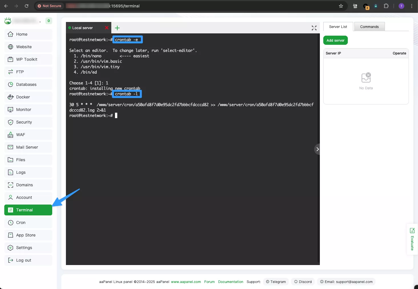 Hướng dẫn cấu hình cronjob trên aaPanel 14 Chỉnh sửa crontab