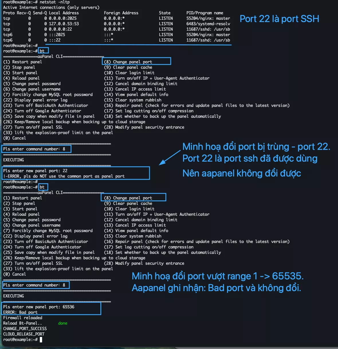 Hướng dẫn đổi thông tin quản trị aaPanel chi tiết 42 Lỗi khi đổi port