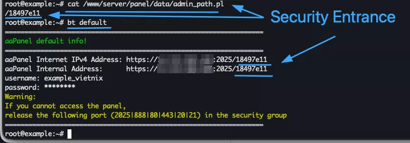 Hướng dẫn đổi thông tin quản trị aaPanel chi tiết 43 Kiểm tra đường dẫn hỗ trợ đăng nhập (Security Entrance)