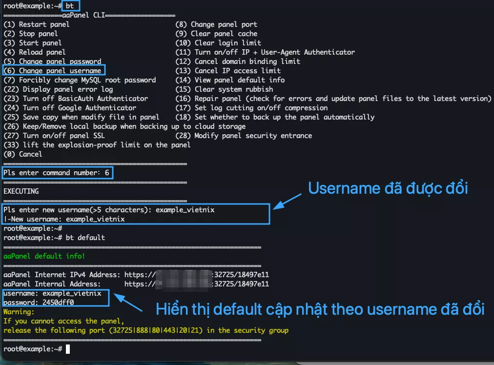 Hướng dẫn đổi thông tin quản trị aaPanel chi tiết 36 Đổi username aaPanel
