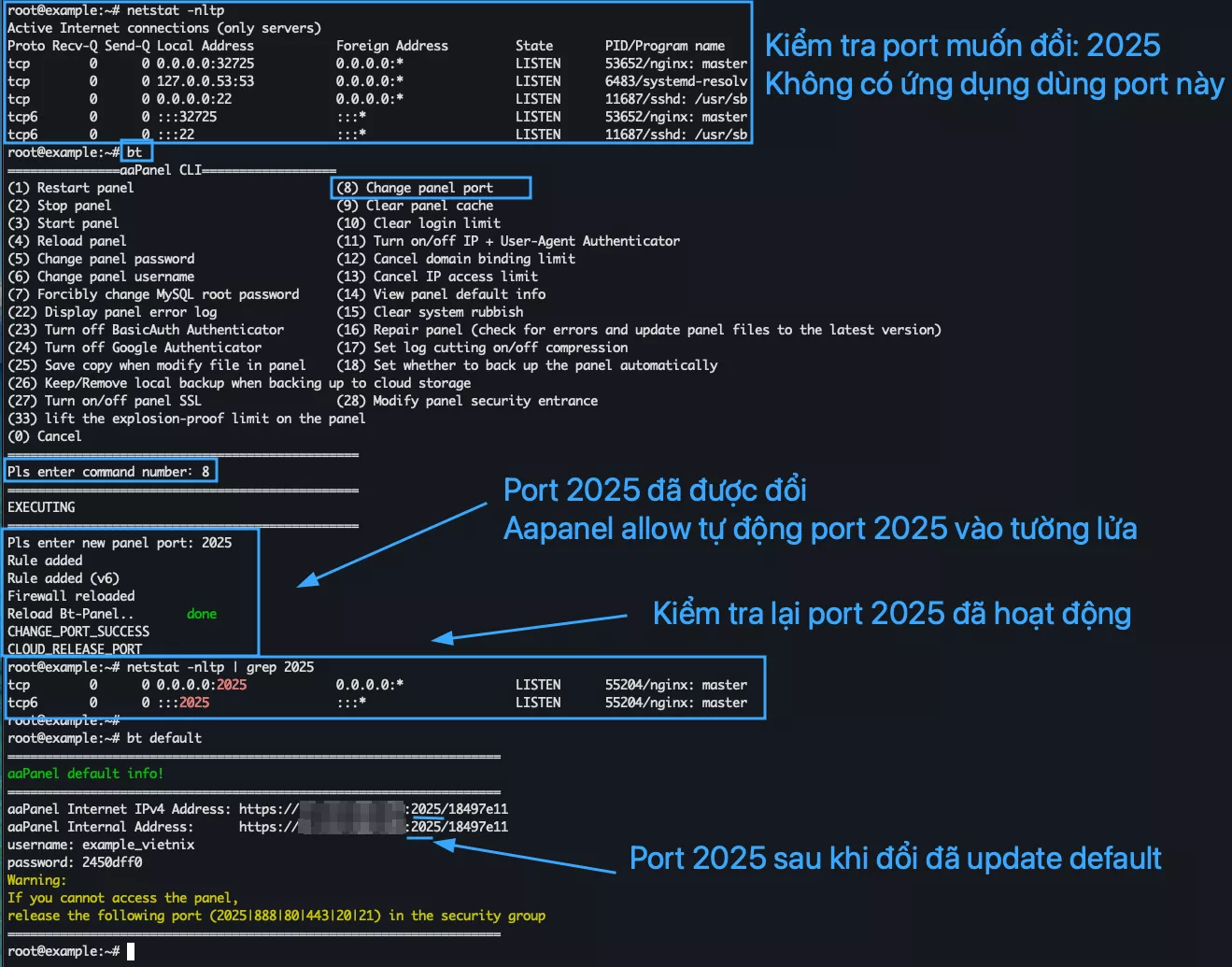 Hướng dẫn đổi thông tin quản trị aaPanel chi tiết 39 Đổi port truy cập aaPanel