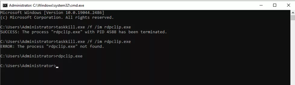 Hướng dẫn cách khắc phục lỗi không copy paste được trong Remote Desktop 20 Khởi động lại tiến trình Clipboard rdpclip.exe bằng CMD