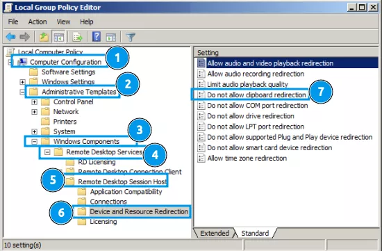 Hướng dẫn cách khắc phục lỗi không copy paste được trong Remote Desktop 22 Điều hướng đến Device and Resource Redirection