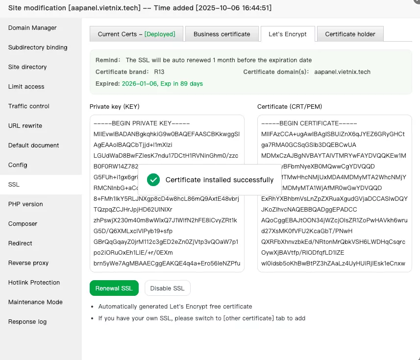 Hướng dẫn cài đặt chứng chỉ SSL cho website trên aaPanel chi tiết 25 Thông tin sau khi đăng ký hoàn tất
