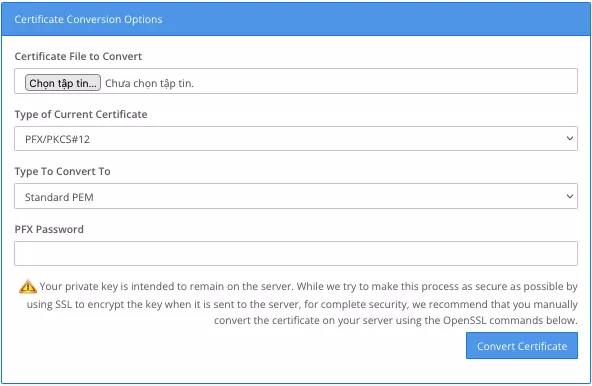 Hướng dẫn tạo file PFX từ chứng chỉ SSL chi tiết 18 Tạo file PFX online