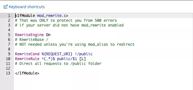 Hướng dẫn thêm .htaccess để chuyển hướng đến public trong Laravel 18 Nội dung file .htaccess