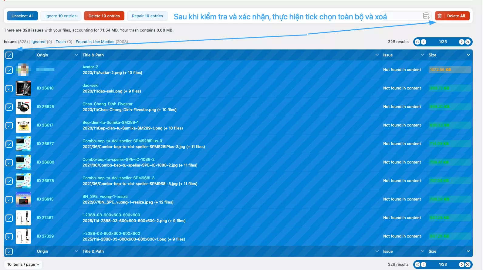 Thực hiện xóa các file không sử dụng 