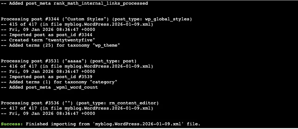 Chạy lệnh import  