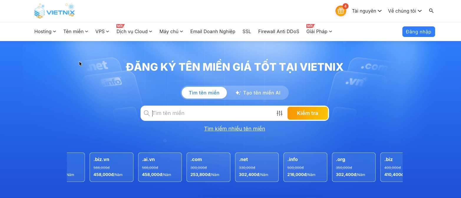 Nhập tên miền .top mà bạn mong muốn vào ô Tìm tên miền và nhấn Kiểm tra