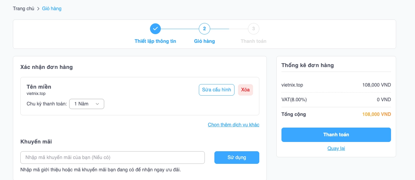 Nhấn Thanh toán để tiếp tục