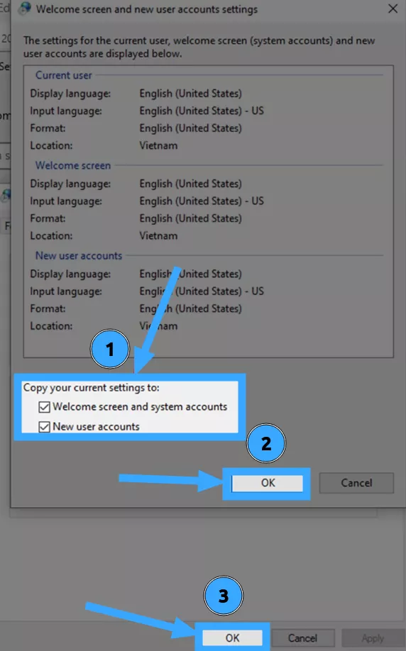 Chọn OK sau khi hoàn tất các thiết lập 