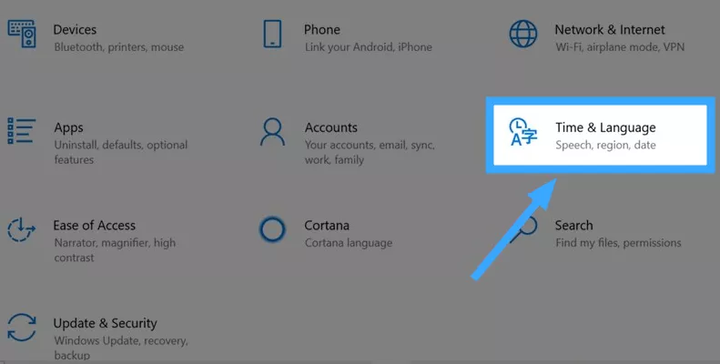 Mở tùy chọn Region 