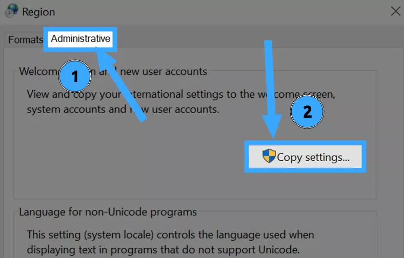 Chọn Copy settings 