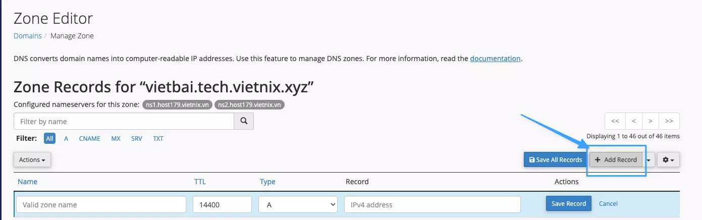 Điền thông tin bản ghi 