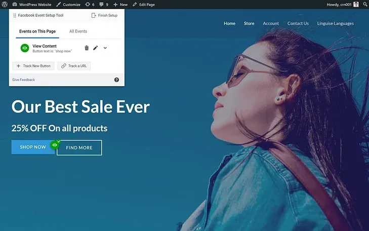Người dùng có thể mở Event Setup Tool để chọn vị trí trên trang web