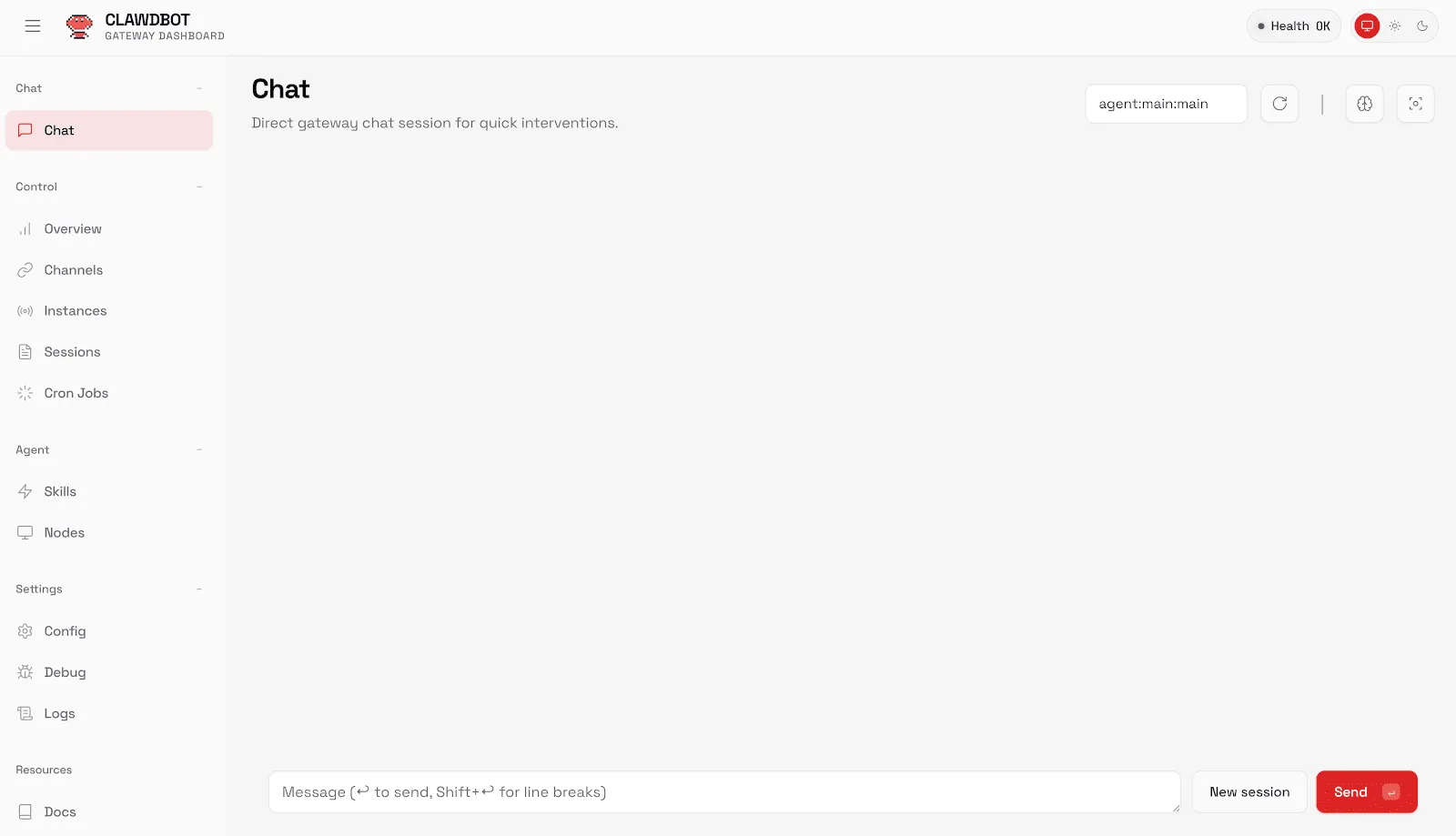 Giao diện trò chuyện Clawbot