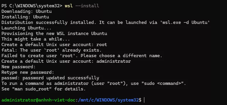 Tạo tên người dùng và mật khẩu