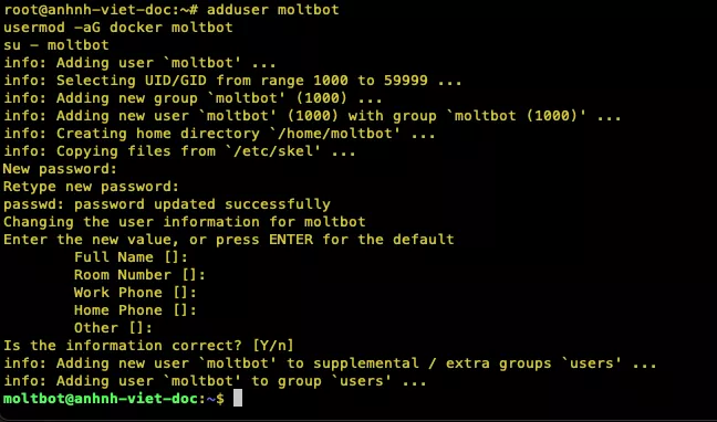 Tạo user riêng cho OpenClaw 