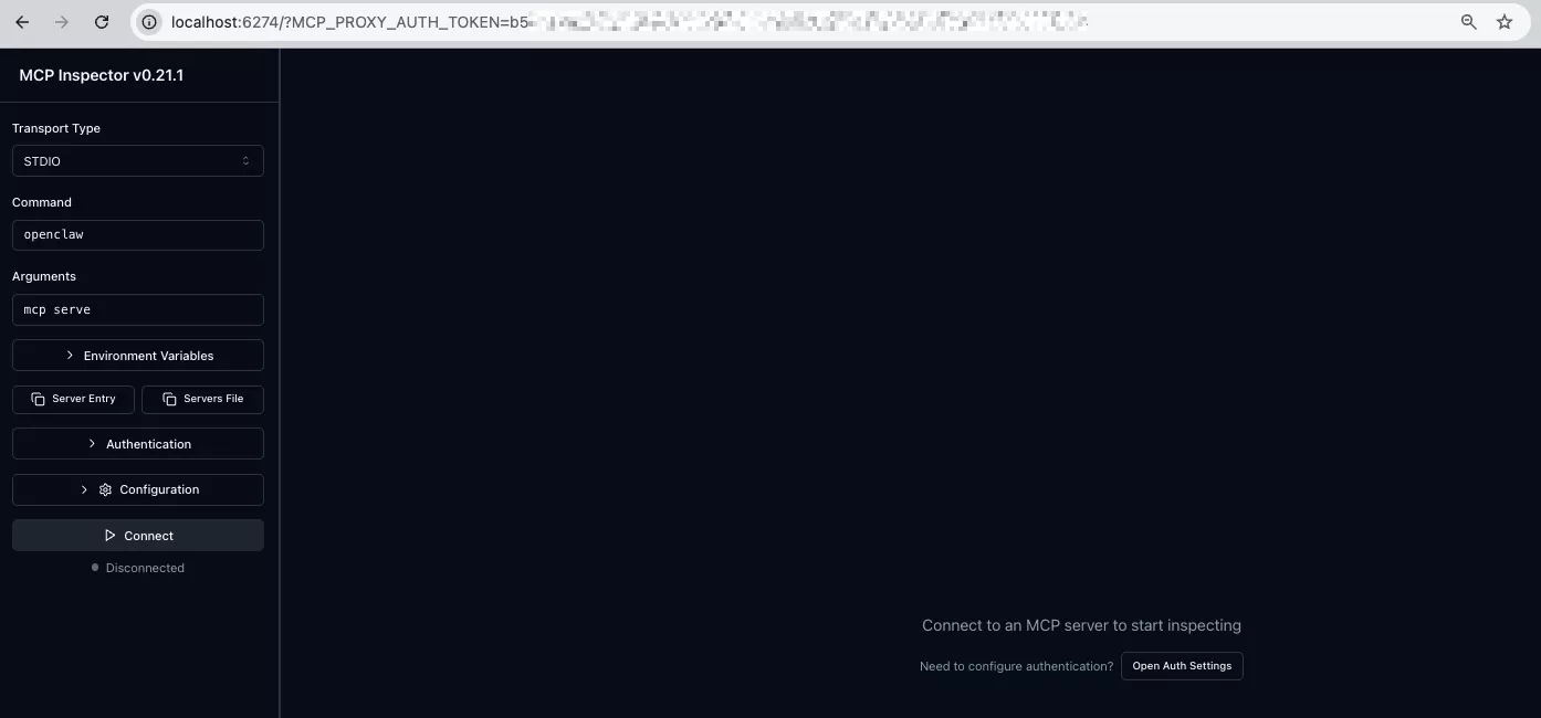 Truy cập đường dẫn do MCP Inspector cung cấp 