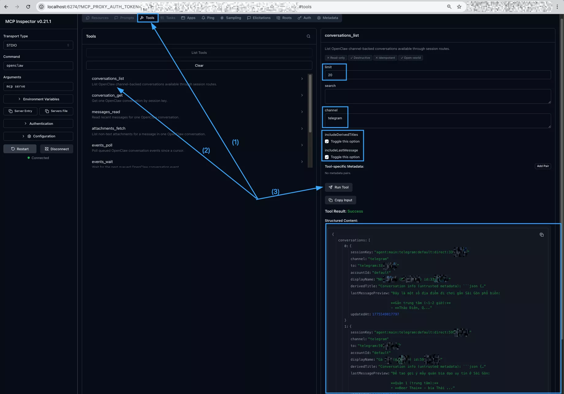 Sử dụng chức năng conversations_list 