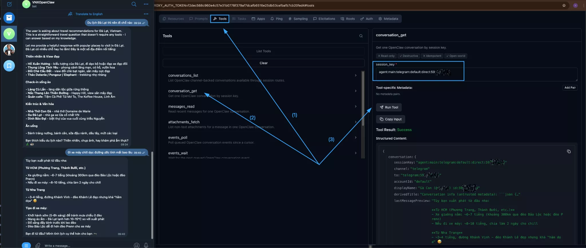 Sử dụng chức năng conversations_get 