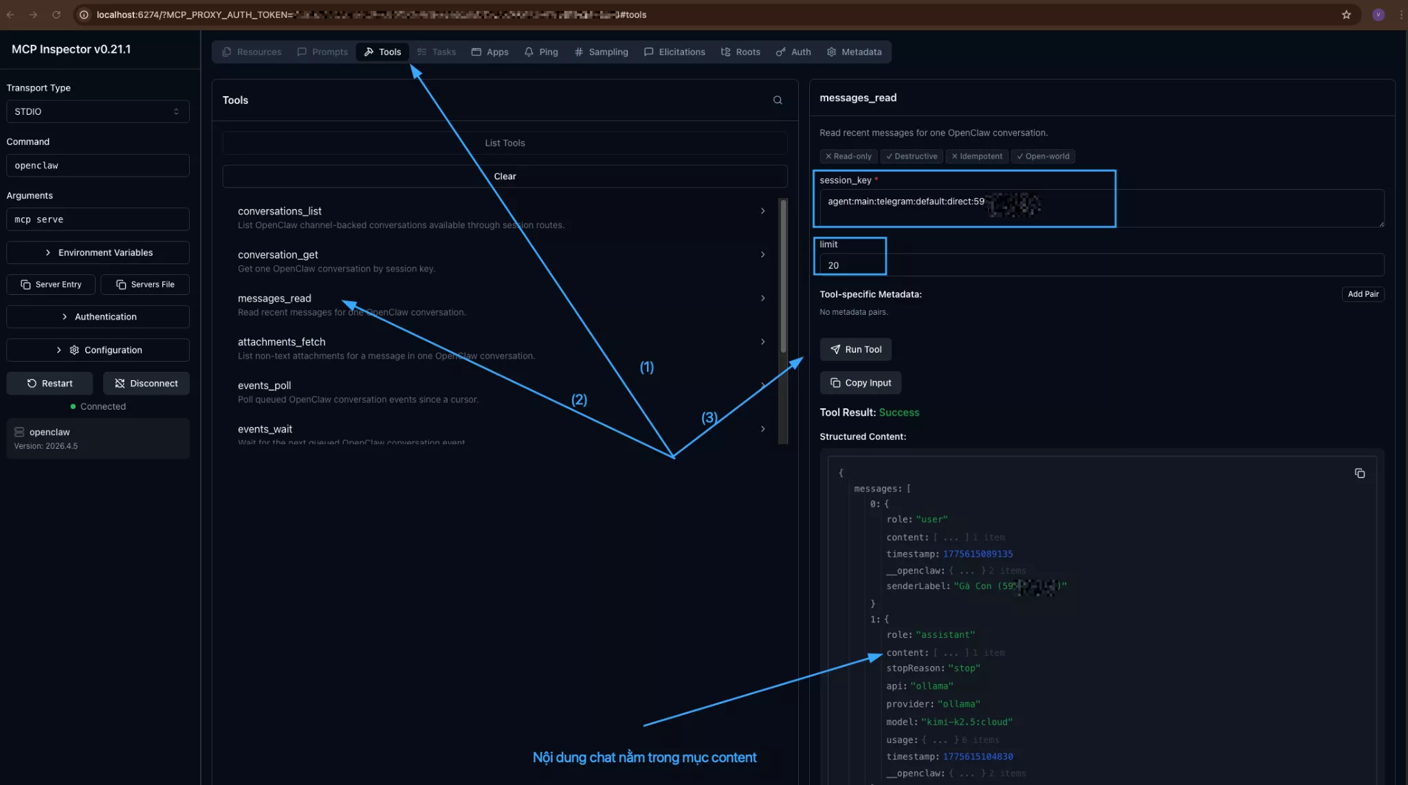 Sử dụng chức năng messages_read 