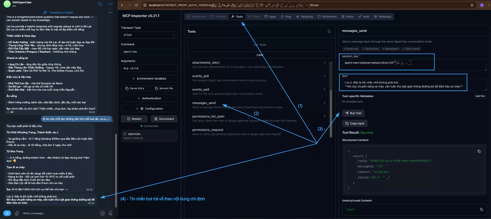 Sử dụng chức năng messages_send 
