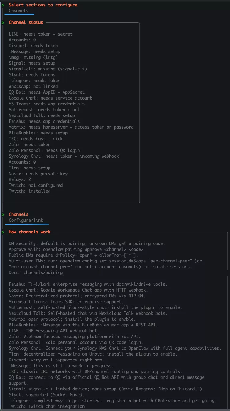 Cấu hình Channels 