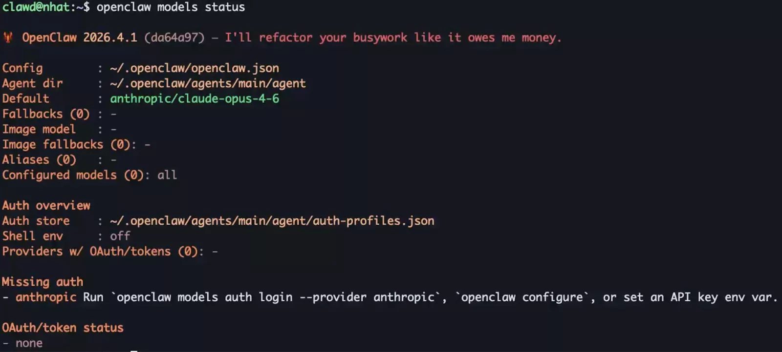 Kiểm tra model hiện tại của OpenClaw 
