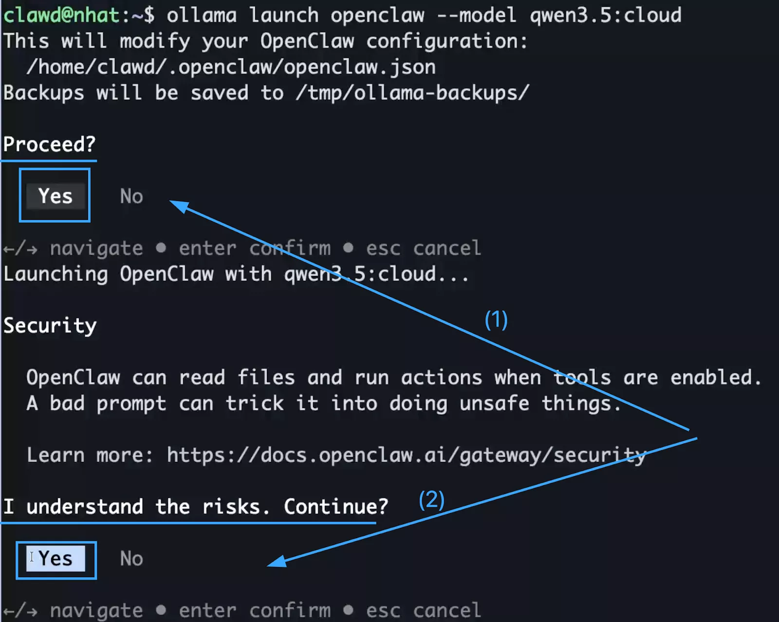 Chọn Yes ở các câu hỏi xác nhận 